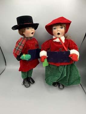 Christmas Caroler Dolls Boy Girl Set of 2 Victorian Style Holiday Decor 14"